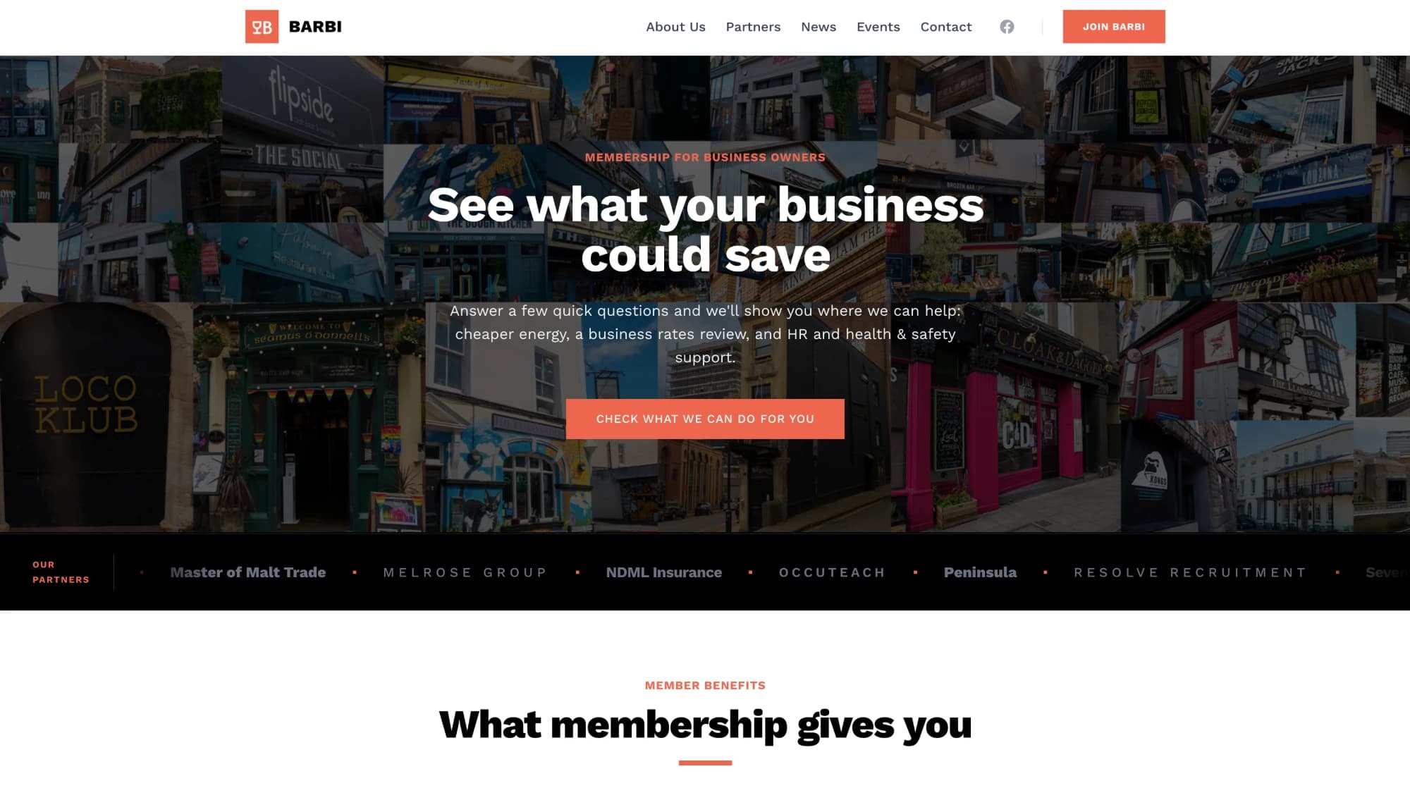 BARBI homepage — savings audit call to action over a collage of Bristol venues